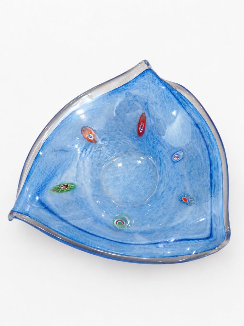 Vintage Blue Millefiori Art Glass Bowl Murano Style Hand Blown Murrine MCM Retro